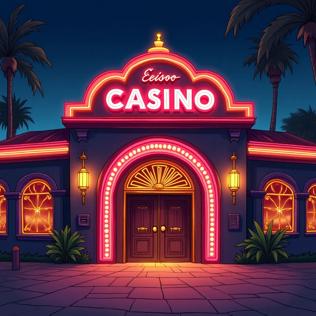 Cartoon casino entrance with neon lights